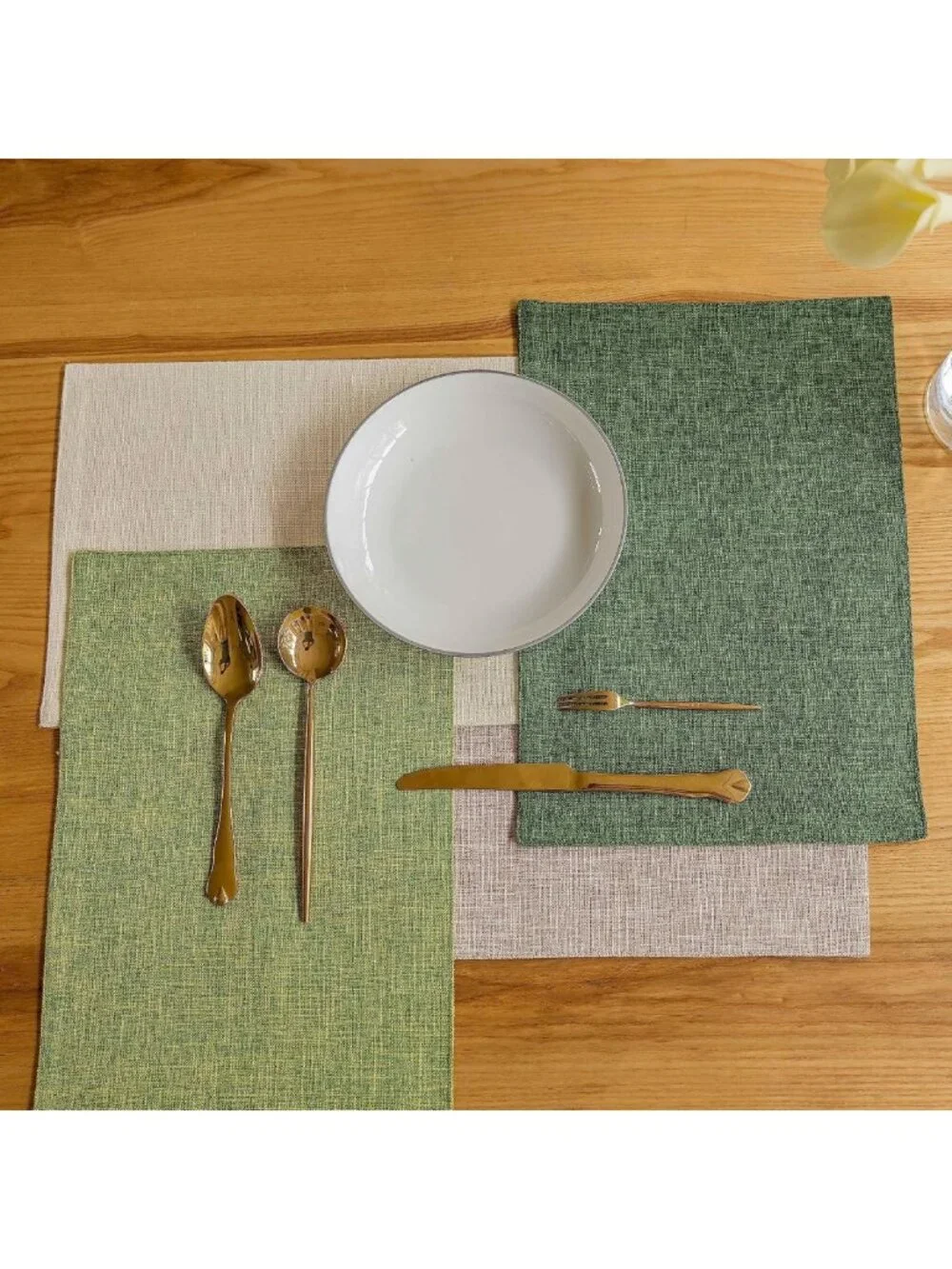 Vintage Green Linen Placemats Set of 4 | Heat Resistant Textured Table Decor